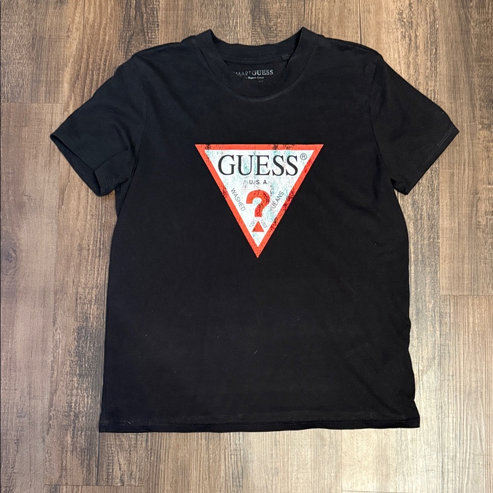 Women's Black Guess Eco Triangle Logo Tee